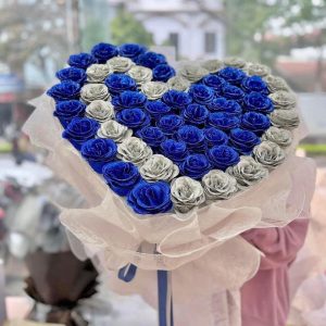 Hoa nhũ kim tuyến xanh 50 bông trái tim