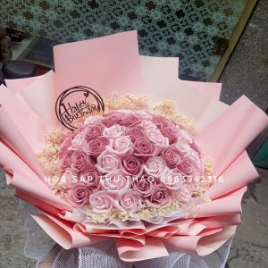 Bó hoa hồng sáp 50 bông màu hồng